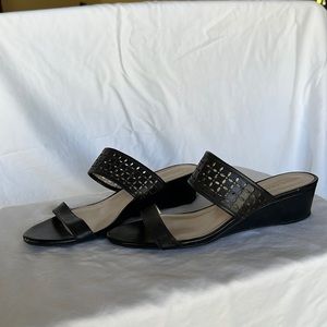 Cole Haan Sandals Wedge Black Size Perforations 2" Heel small scrape on toes